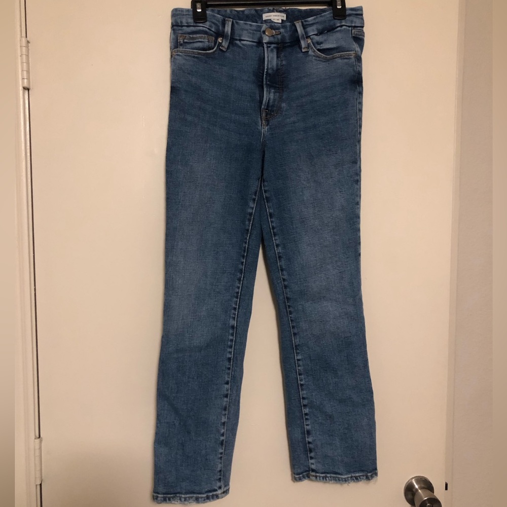 Good American Blue Jeans with Distressed Back Pockets
